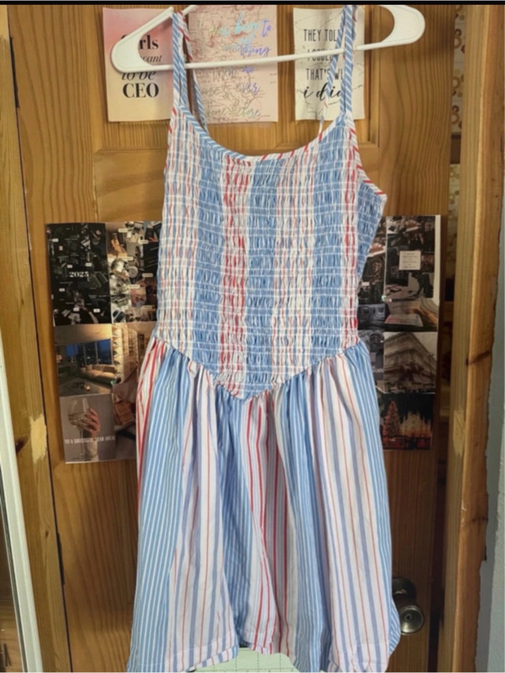 Girls Striped Sundress with Smocked Bodice - Blue, White & Red